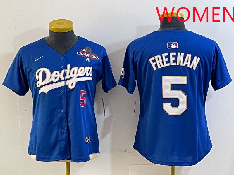 Women Los Angeles Dodgers 5 Freeman Blue Gold Game 2025 Nike MLB Jersey style 5